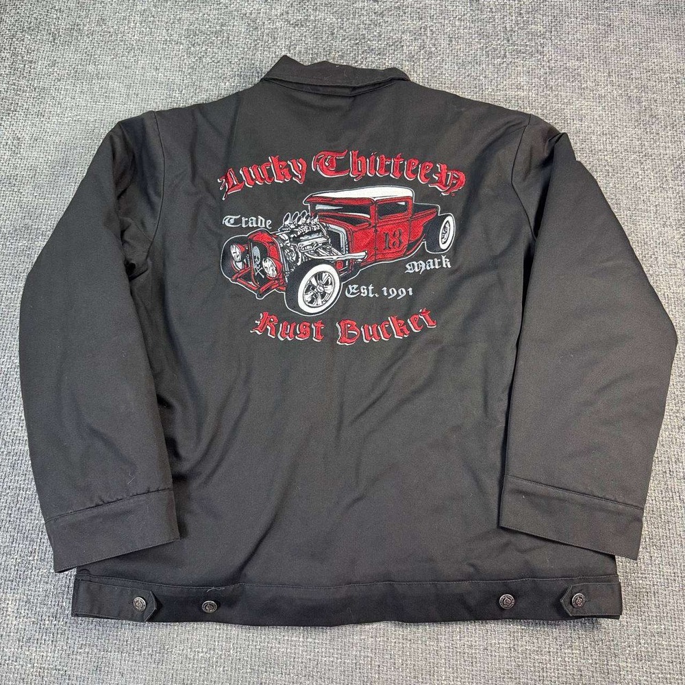 Lucky 13 Work Jacket Mens XL Black Embroidered Rockabilly Garage Zip Up